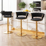 Darrahopens Furniture > Bar Stools & Chairs > Table & Bar Stools Artiss 3x Bar Stools Gas Lift Adjustable Velvet Woven Backrest Vivien Black In Australia - Darrahopens