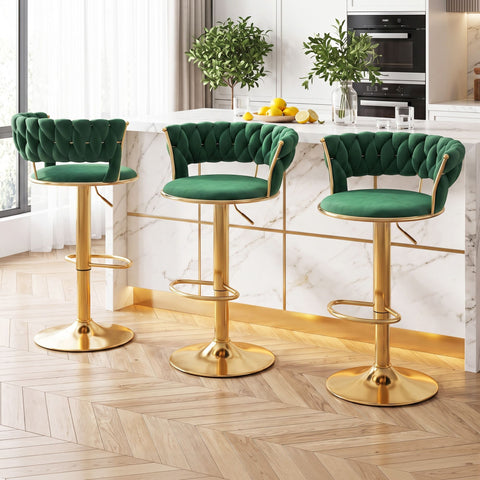 Darrahopens Furniture > Bar Stools & Chairs > Table & Bar Stools Artiss 3x Bar Stools Gas Lift Adjustable Velvet Woven Backrest Vivien Green In Australia - Darrahopens