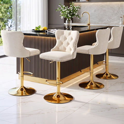 Darrahopens Furniture > Bar Stools & Chairs > Table & Bar Stools Artiss 4x Bar Stools Counter Chair Kitchen Adjustable Nailhead Trim Velvet Ivory In Australia - Darrahopens