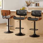 Darrahopens Furniture > Bar Stools & Chairs > Table & Bar Stools Artiss Bar Stools X3 Kitchen Counter Chair Gas Lift Swivel PU Cherry All Black In Australia - Darrahopens