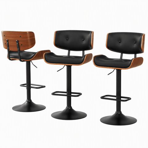 Artiss Bar Stools X3 Kitchen Counter Chair Gas Lift Swivel PU Cherry All Black In Australia - Darrahopens