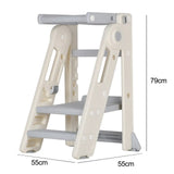 Darrahopens Furniture > Bar Stools & Chairs > Table & Bar Stools Foldable Kids Step Stool Kitchen Helper Tower in Grey, Adjustable Height, 55x55x79cm In Australia - Darrahopens