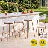 Darrahopens Furniture > Bar Stools & Chairs > Table & Bar Stools Gardeon 4-Piece Outdoor Bar Stools Plastic Metal Dining Chair Balcony White In Australia - Darrahopens