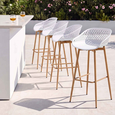 Darrahopens Furniture > Bar Stools & Chairs > Table & Bar Stools Gardeon 4-Piece Outdoor Bar Stools Plastic Metal Dining Chair Balcony White In Australia - Darrahopens