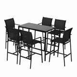 Darrahopens Furniture > Bar Stools & Chairs > Table & Bar Stools Gardeon 7PCS Outdoor Bar Set Stools Dining Chairs Table Patio Steel Bistro Set Black