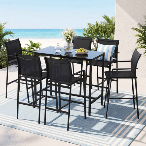 Darrahopens Furniture > Bar Stools & Chairs > Table & Bar Stools Gardeon 7PCS Outdoor Bar Set Stools Dining Chairs Table Patio Steel Bistro Set Black