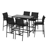 Darrahopens Furniture > Bar Stools & Chairs > Table & Bar Stools Gardeon 7PCS Outdoor Bar Set Stools Dining Chairs Table Patio Steel Bistro Set Black
