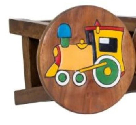 Darrahopens Furniture > Bar Stools & Chairs > Table & Bar Stools Hand Carved Children's Chair Stool Wooden Train Locomotive Theme
