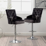 Darrahopens Furniture > Bar Stools & Chairs > Table & Bar Stools Luxury Black Velvet Swivel Bar Stool With Lion Knocker & Cross Stitch High Back