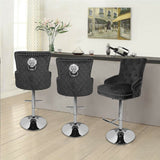 Darrahopens Furniture > Bar Stools & Chairs > Table & Bar Stools Luxury Black Velvet Swivel Bar Stool With Lion Knocker & Cross Stitch High Back