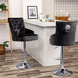 Darrahopens Furniture > Bar Stools & Chairs > Table & Bar Stools Luxury Black Velvet Swivel Bar Stool With Lion Knocker & Cross Stitch High Back