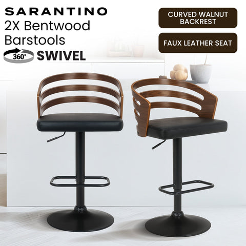 Darrahopens Furniture > Bar Stools & Chairs > Table & Bar Stools Sarantino Set Of 2 Bentwood Walnut Barstool Adjustable Height Swivel Footrest