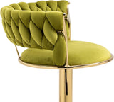 Darrahopens Furniture > Bar Stools & Chairs > Table & Bar Stools SERENITà 2x Height Adjustable Swivel Bar Stool Velvet Golden Base Barstools Chairs Padded Seat Olive Green
