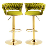 Darrahopens Furniture > Bar Stools & Chairs > Table & Bar Stools SERENITà 2x Height Adjustable Swivel Bar Stool Velvet Golden Base Barstools Chairs Padded Seat Olive Green