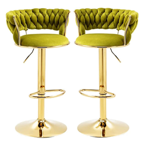 Darrahopens Furniture > Bar Stools & Chairs > Table & Bar Stools SERENITà 2x Height Adjustable Swivel Bar Stool Velvet Golden Base Barstools Chairs Padded Seat Olive Green