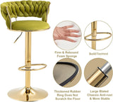 Darrahopens Furniture > Bar Stools & Chairs > Table & Bar Stools SERENITà 2x Height Adjustable Swivel Bar Stool Velvet Golden Base Barstools Chairs Padded Seat Olive Green