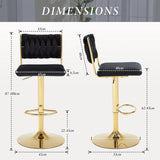 Darrahopens Furniture > Bar Stools & Chairs > Table & Bar Stools SERENITà  2x Velvet Bar Stools with Braided Back Elegant Kitchen High Chairs, Kitchen Island Stools Adjustable Height Swivel Bar Chairs with Gold Legs for Home-Black