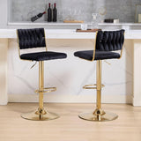 Darrahopens Furniture > Bar Stools & Chairs > Table & Bar Stools SERENITà  2x Velvet Bar Stools with Braided Back Elegant Kitchen High Chairs, Kitchen Island Stools Adjustable Height Swivel Bar Chairs with Gold Legs for Home-Black