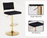 Darrahopens Furniture > Bar Stools & Chairs > Table & Bar Stools SERENITà  2x Velvet Bar Stools with Braided Back Elegant Kitchen High Chairs, Kitchen Island Stools Adjustable Height Swivel Bar Chairs with Gold Legs for Home-Black