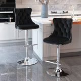 Darrahopens Furniture > Bar Stools & Chairs > Table & Bar Stools SERENITà Black Velvet Bar Stools Adjustable Swivel Counter Height Chairs with Tufted Back and Nailhead Trim for Kitchen Island Pub Restaurant (2Pcs, Chrome Metal)