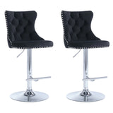 Darrahopens Furniture > Bar Stools & Chairs > Table & Bar Stools SERENITà Black Velvet Bar Stools Adjustable Swivel Counter Height Chairs with Tufted Back and Nailhead Trim for Kitchen Island Pub Restaurant (2Pcs, Chrome Metal)