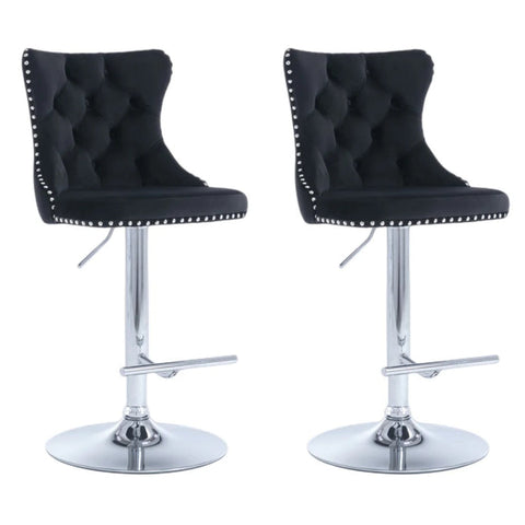 Darrahopens Furniture > Bar Stools & Chairs > Table & Bar Stools SERENITà Black Velvet Bar Stools Adjustable Swivel Counter Height Chairs with Tufted Back and Nailhead Trim for Kitchen Island Pub Restaurant (2Pcs, Chrome Metal)