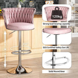 Darrahopens Furniture > Bar Stools & Chairs > Table & Bar Stools SERENITà Modern Silver Swivel Upholstered Velvet Adjustable Height Counter Stool with Metal Frame Pink (Set of 2)