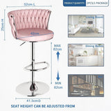 Darrahopens Furniture > Bar Stools & Chairs > Table & Bar Stools SERENITà Modern Silver Swivel Upholstered Velvet Adjustable Height Counter Stool with Metal Frame Pink (Set of 2)