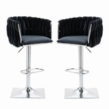 Darrahopens Furniture > Bar Stools & Chairs > Table & Bar Stools SERENITà Modern Velvet Breakfast Bar Stools Swivel Barstools Adjustable Counter Stools with Backrest (Silver-Black)