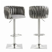 Darrahopens Furniture > Bar Stools & Chairs > Table & Bar Stools SERENITà Modern Velvet Breakfast Bar Stools Swivel Barstools Adjustable Counter Stools with Backrest (Silver-Grey)