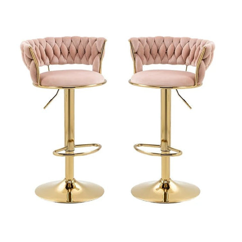 Darrahopens Furniture > Bar Stools & Chairs > Table & Bar Stools SERENITà Pink Velvet Seat Kitchen Breakfast Bar Stools Counter Height Barstools with Back Cushioned Chairs for Home Bar x2