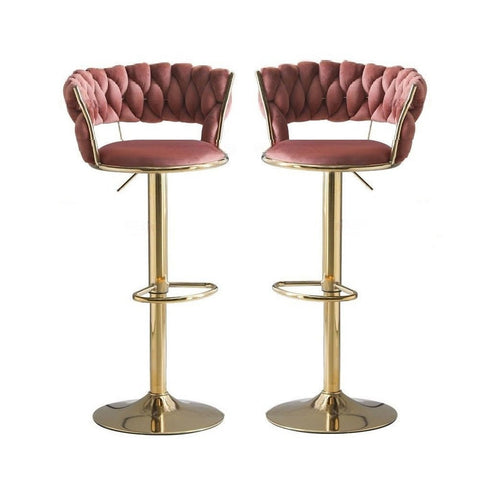 Darrahopens Furniture > Bar Stools & Chairs > Table & Bar Stools SERENITà Red Bean Brown Velvet Seat Kitchen Breakfast Bar Stools Counter Height Barstools with Back Cushioned Chairs for Home Bar x2