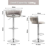 Darrahopens Furniture > Bar Stools & Chairs > Table & Bar Stools SERENITà Silver Swivel Upholstered Velvet Adjustable Height Counter Stool with Metal Frame Grey (Set of 2)