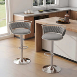 Darrahopens Furniture > Bar Stools & Chairs > Table & Bar Stools SERENITà Silver Swivel Upholstered Velvet Adjustable Height Counter Stool with Metal Frame Grey (Set of 2)