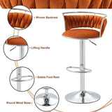 Darrahopens Furniture > Bar Stools & Chairs > Table & Bar Stools SERENITà Silver Swivel Upholstered Velvet Adjustable Height Counter Stool with Metal Frame Orange (Set of 2)