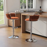 Darrahopens Furniture > Bar Stools & Chairs > Table & Bar Stools SERENITà Silver Swivel Upholstered Velvet Adjustable Height Counter Stool with Metal Frame Orange (Set of 2)