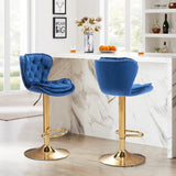 Darrahopens Furniture > Bar Stools & Chairs > Table & Bar Stools SERENITà Swivel Bar Stools Set of 2 Counter Height Barstools with Back Velvet Upholstered Adjustable Stool Chair Mid Century Modern Bar Stool for Kitchen Island (Navy Blue)