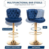 Darrahopens Furniture > Bar Stools & Chairs > Table & Bar Stools SERENITà Swivel Bar Stools Set of 2 Counter Height Barstools with Back Velvet Upholstered Adjustable Stool Chair Mid Century Modern Bar Stool for Kitchen Island (Navy Blue)