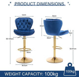 Darrahopens Furniture > Bar Stools & Chairs > Table & Bar Stools SERENITà Swivel Bar Stools Set of 2 Counter Height Barstools with Back Velvet Upholstered Adjustable Stool Chair Mid Century Modern Bar Stool for Kitchen Island (Navy Blue)