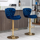 Darrahopens Furniture > Bar Stools & Chairs > Table & Bar Stools SERENITà Swivel Bar Stools Set of 2 Counter Height Barstools with Back Velvet Upholstered Adjustable Stool Chair Mid Century Modern Bar Stool for Kitchen Island (Navy Blue)