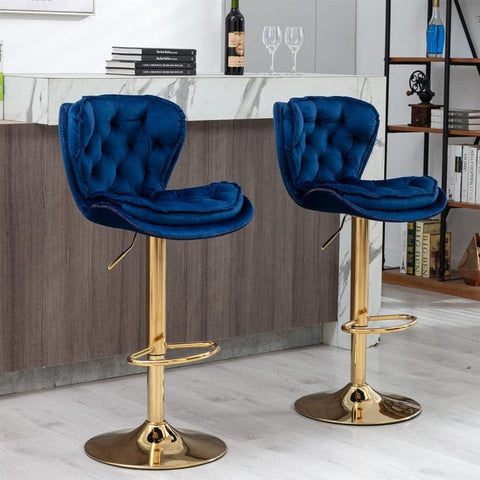 Darrahopens Furniture > Bar Stools & Chairs > Table & Bar Stools SERENITà Swivel Bar Stools Set of 2 Counter Height Barstools with Back Velvet Upholstered Adjustable Stool Chair Mid Century Modern Bar Stool for Kitchen Island (Navy Blue)