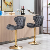 Darrahopens Furniture > Bar Stools & Chairs > Table & Bar Stools SERENITà Swivel Bar Stools Set of 2 Counter Height Barstools with Back Velvet Upholstered Adjustable Stool Chair Min Century Modern Bar Stool for Kitchen Island (Grey)