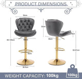 Darrahopens Furniture > Bar Stools & Chairs > Table & Bar Stools SERENITà Swivel Bar Stools Set of 2 Counter Height Barstools with Back Velvet Upholstered Adjustable Stool Chair Min Century Modern Bar Stool for Kitchen Island (Grey)