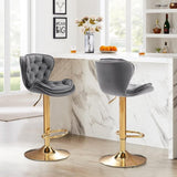 Darrahopens Furniture > Bar Stools & Chairs > Table & Bar Stools SERENITà Swivel Bar Stools Set of 2 Counter Height Barstools with Back Velvet Upholstered Adjustable Stool Chair Min Century Modern Bar Stool for Kitchen Island (Grey)