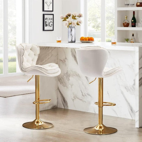 Darrahopens Furniture > Bar Stools & Chairs > Table & Bar Stools SERENITà Swivel Bar Stools Set of 2 Counter Height Barstools with Back Velvet Upholstered Adjustable Stool Chair Min Century Modern Bar Stool for Kitchen Island (Ivory)