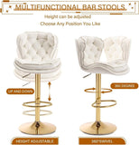 Darrahopens Furniture > Bar Stools & Chairs > Table & Bar Stools SERENITà Swivel Bar Stools Set of 2 Counter Height Barstools with Back Velvet Upholstered Adjustable Stool Chair Min Century Modern Bar Stool for Kitchen Island (Ivory)