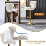 Darrahopens Furniture > Bar Stools & Chairs > Table & Bar Stools SERENITà Swivel Bar Stools Set of 2 Counter Height Barstools with Back Velvet Upholstered Adjustable Stool Chair Min Century Modern Bar Stool for Kitchen Island (Ivory)