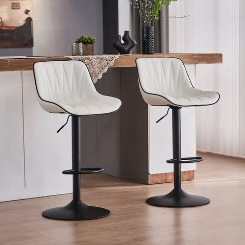Darrahopens Furniture > Bar Stools & Chairs > Table & Bar Stools SERENITà White Modern Height Adjustable Swivel Bar Stools Upholstered Leather Barstool Kitchen Island Chairs with Metal Frame (Set of 2)
