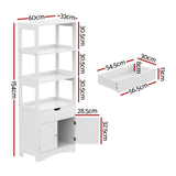 Darrahopens Furniture > Bathroom Artiss Bathroom Floor Storage Cabinet with 2 Drawers 3 Open Shelves 2 Doors White