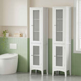 Darrahopens Furniture > Bathroom > Bathroom Cabinets, Cupboards & Storage Artiss 2X Bathroom Storage Cabinet 160cm Tall Slim Floor Cupboard Toilet Glass Door White